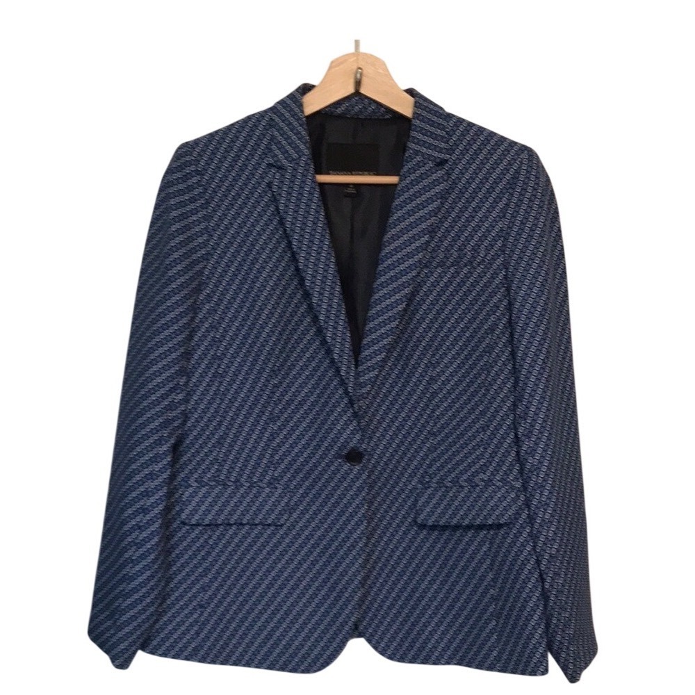 Banana Republic Women's 8P Blazer Blue Geometric Print Single Button Petite